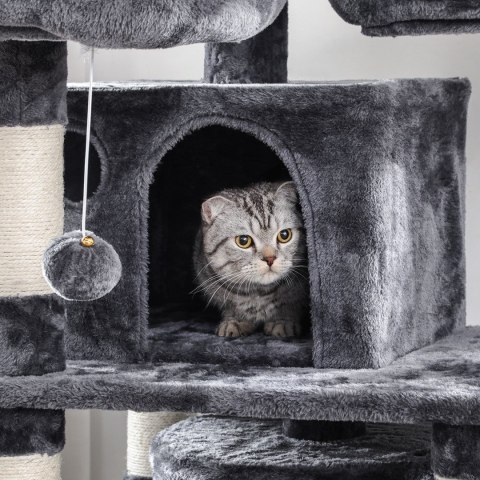 Wysoki drapak wieża 172 cm dymny szary Solidny drapak widokowy wieża wykonany z płyty MDF z 3 podwyższonymi platformami, 2 przyt