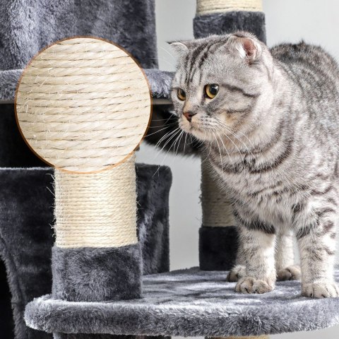 Wysoki drapak wieża 172 cm dymny szary Solidny drapak widokowy wieża wykonany z płyty MDF z 3 podwyższonymi platformami, 2 przyt