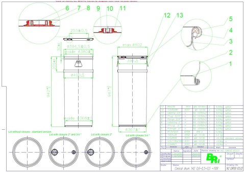 Beczka stalowa OH 100L zdejmowane wieko korki 2 i 3/4 wnętrze lakierowane - niebieska