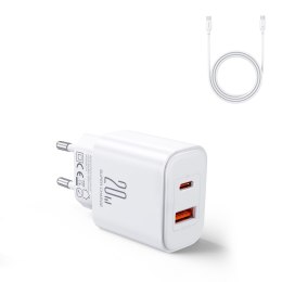 Ładowarka sieciowa USB-A USB-C PD 20W + kabel USB-C JR-TCF05 biała