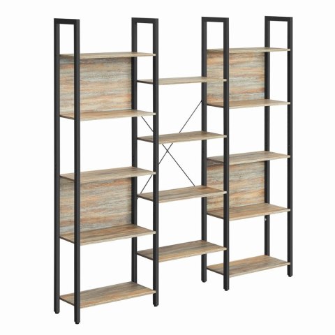 Podwójny regał na książki z 14 półkami Wszechstronny i solidny regał na książki wykonany ze stali w kolorze czarnym i płyty MDF 