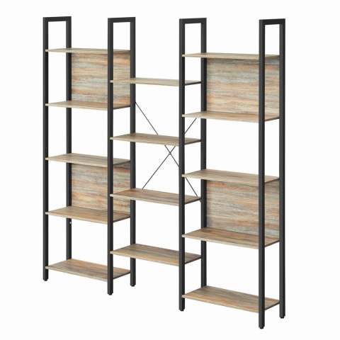 Podwójny regał na książki z 14 półkami Wszechstronny i solidny regał na książki wykonany ze stali w kolorze czarnym i płyty MDF 