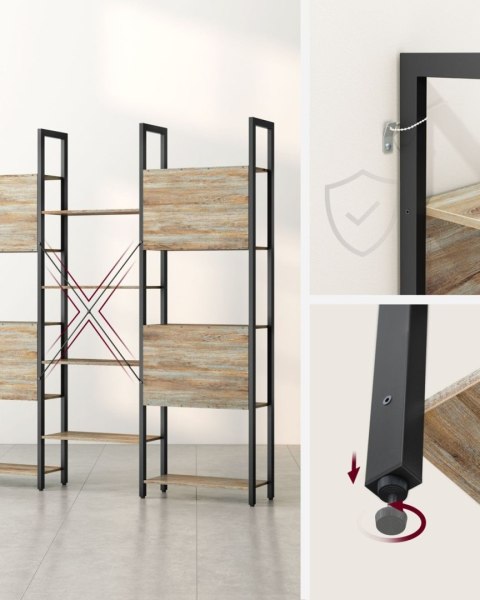 Podwójny regał na książki z 14 półkami Wszechstronny i solidny regał na książki wykonany ze stali w kolorze czarnym i płyty MDF 