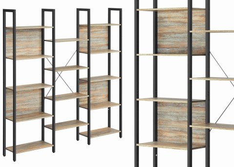 Podwójny regał na książki z 14 półkami Wszechstronny i solidny regał na książki wykonany ze stali w kolorze czarnym i płyty MDF 