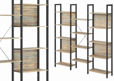 Podwójny regał na książki z 14 półkami Wszechstronny i solidny regał na książki wykonany ze stali w kolorze czarnym i płyty MDF 