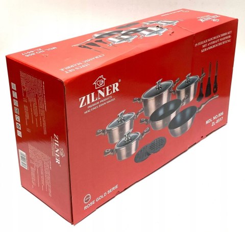 ZESTAW GARNKÓW Z POWŁOKĄ GRANITOWĄ 15 EL. ZILNER ROSEGOLD ZL-8517