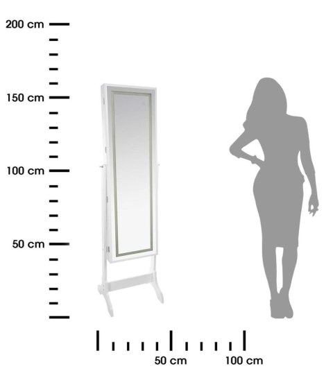 Lustro LED ze schowkiem na biżuterięDuże lustro stojące, posiada otwieraną ramę ze schowkiem na biżuterię, dodatkowo rama wyposa