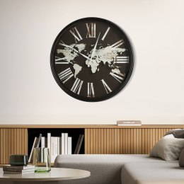 Zegar ścienny 60 cm mapa świata czarny Duży zegar ścienny z mapą świata i rzymskimi cyframi, średnica 60 cm