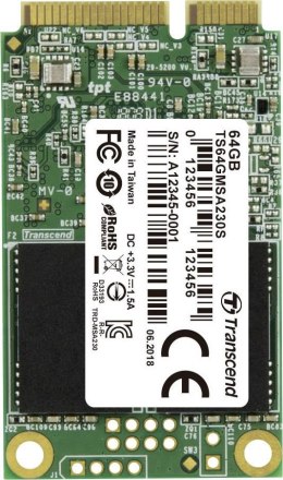 Dysk SSD TRANSCEND TS64GMSA230S 230S (mSATA″ /64 GB /Serial ATA 600 /550MB/s /400MB/s)