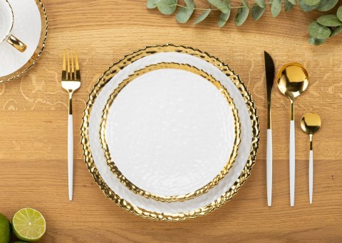 Komplet sztućców Lijo White 4 elem.Wykonany ze stali nierdzewnej w kolorze złotym. Komplet zawiera: nóż, widelec, łyżeczkę, łyżk