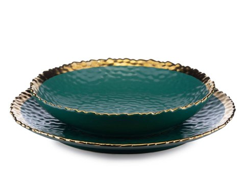 Talerz głęboki Kati Green Gold 21 cmTalerz głęboki wykonany z ceramiki w kolorze zielonym, wykończony złotą farbą. Średnica nacz