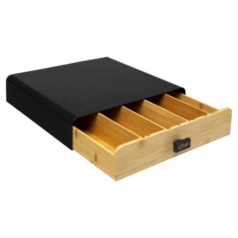 Czarne pudełko na kapsułki Modern Wykonany z metalu i drewna bambusowego, do przechowywania kapsułek kawowych do ekspresu, z 4 p