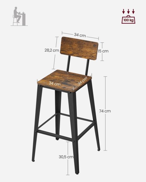 Zestaw 2 solidny hokerów LOFT Komplet 2 krzeseł barowych z oparciem pod idealnym kątem 103° dla idealnego relaksu , wykonane z p