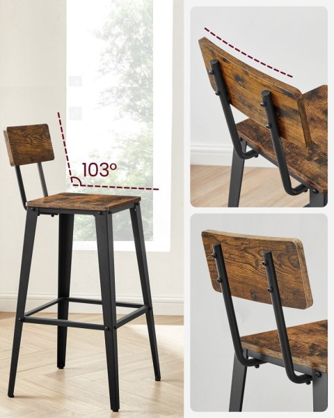 Zestaw 2 solidny hokerów LOFT Komplet 2 krzeseł barowych z oparciem pod idealnym kątem 103° dla idealnego relaksu , wykonane z p