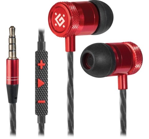 Słuchawki douszne z mikrofonem DEFENDER POLLAXE (1.2m /3.5 mm (4-pin) wtyk/Czerwono-czarny)