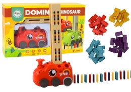 Autko Czerwony Dinozaur na Baterie Układające Kolorowe Domino 4 Kolory Klocków