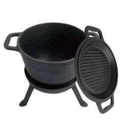 KOCIOŁEK ŻELIWNY MYŚLIWSKI 10L Z PATELNIĄ GRILL 2 W 1 KINGHOFF KH-1734