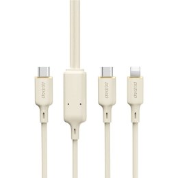 2w1 Kabel przewód wzmacniany SR USB-C - USB-C / Lightning 100W 1.2m beżowy