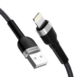 Kabel przewód do iPhone w oplocie USB-A - Lightning 2.4A 2m czarny