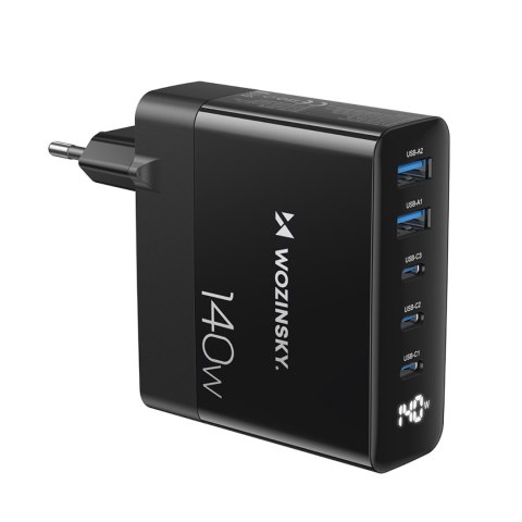 Ładowarka sieciowa 100-240V GaN 140W 3x USB-C / 2x USB-A czarna