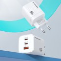 Ładowarka sieciowa GaN 65W 100-240V USB-A 2x USB-C biała