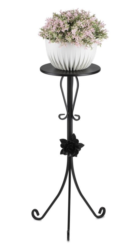 Kwietnik metalowy czarny z różą 75 cm