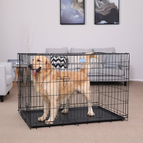 Metalowy transporter dla psa 122 cm Pojemny i wytrzymały transporter dla średnich i dużych psów z wygodnymi rączkami do przenosz