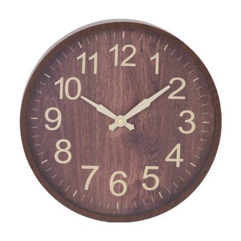 Zegar ścienny imitacja drewna 30 cm brąz Zegar okrągły, wiszący w nowoczesnym designie wykonany z tworzywa w imitacji drewna w k