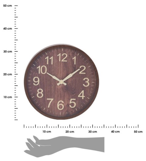 Zegar ścienny imitacja drewna 30 cm brąz Zegar okrągły, wiszący w nowoczesnym designie wykonany z tworzywa w imitacji drewna w k