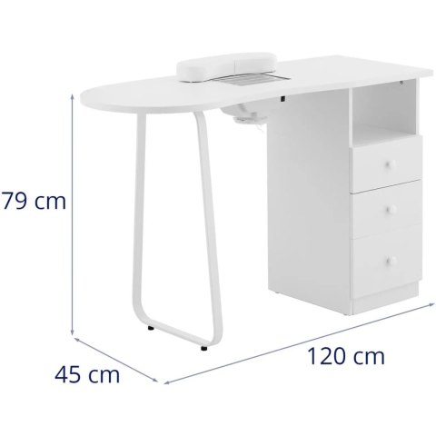 Biurko kosmetyczne do manicure z pochłaniaczem pyłu 120 x 45 cm - białe