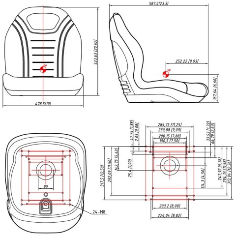 Siedzenie fotel do ciągnika traktorka kosiarki wózka widłowego 47 x 41 cm