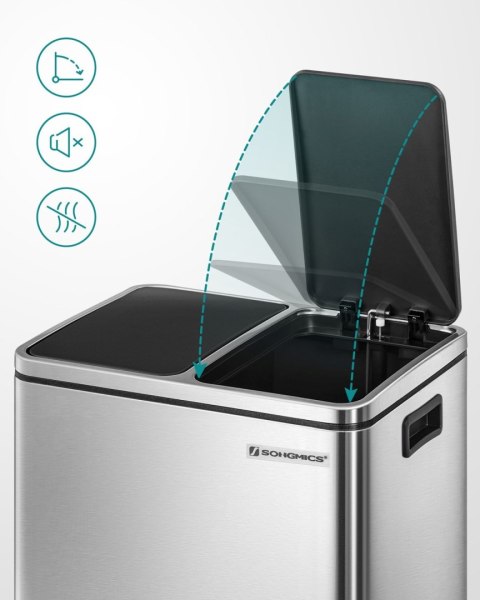 Srebrny kosz na śmieci 2 komory x 15 L