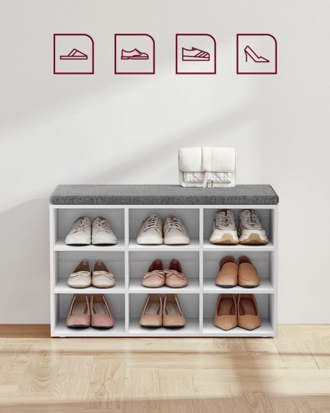 Biała szafka na buty z siedziskiem 9 półek