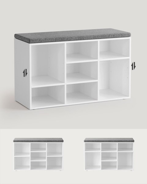 Biała szafka na buty z siedziskiem 9 półek