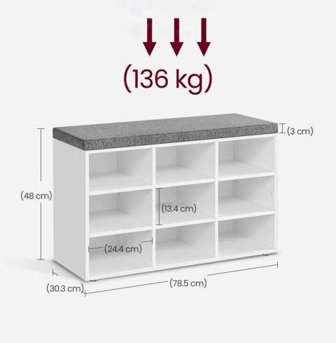 Biała szafka na buty z siedziskiem 9 półek