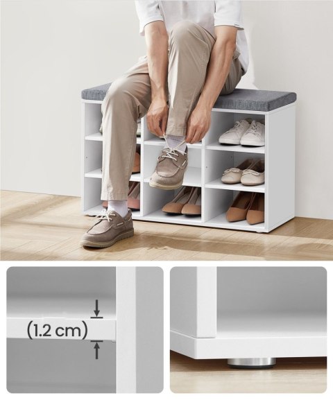Biała szafka na buty z siedziskiem 9 półek