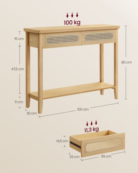 Wąska konsola z rattanowymi szufladami