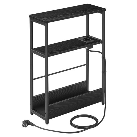 Wąski czarny stolik boczny z listwą zasilającą