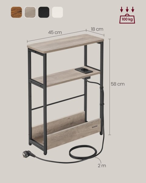 Wąski szary stolik boczny z listwą zasilającą