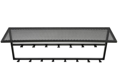 Wieszak do przedpokoju z półką czarny Loftowy wieszak ścienny na ubrania wierzchnie, nakrycia głowy i parasole. Idealny do indus