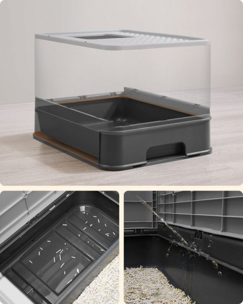 Zamykana szara kuweta z wysuwaną tacą