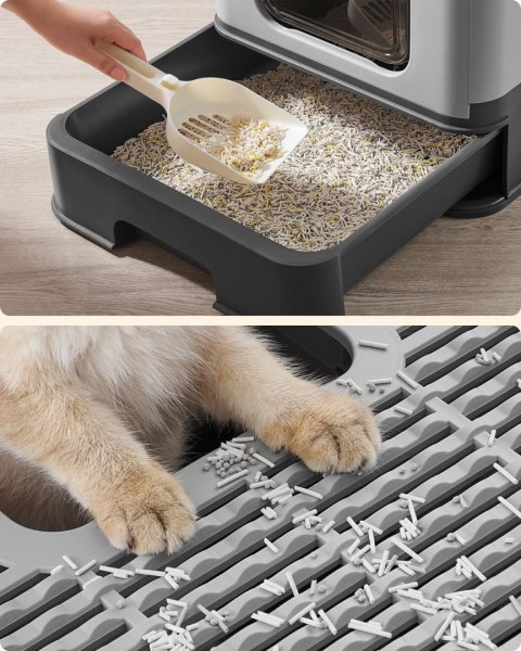 Zamykana szara kuweta z wysuwaną tacą