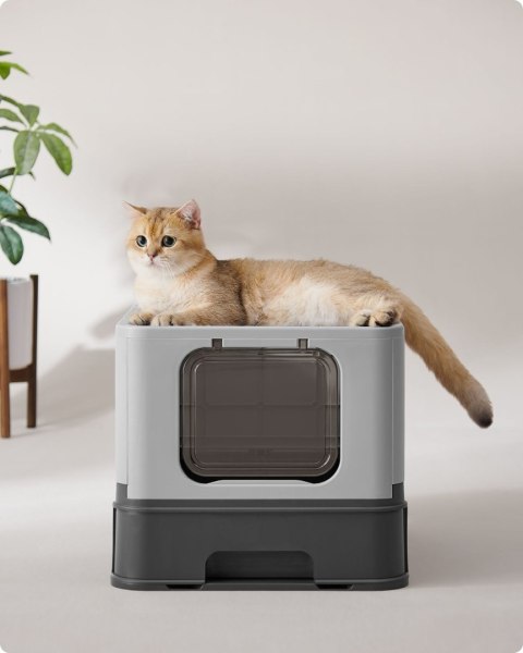 Zamykana szara kuweta z wysuwaną tacą