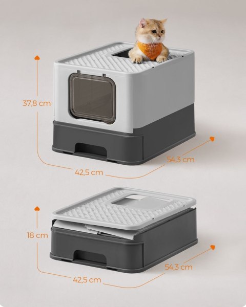 Zamykana szara kuweta z wysuwaną tacą