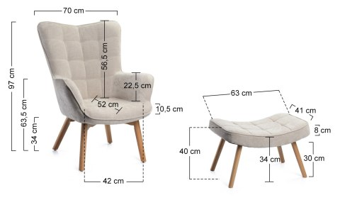 Fotel z podnóżkiem Grella Beige