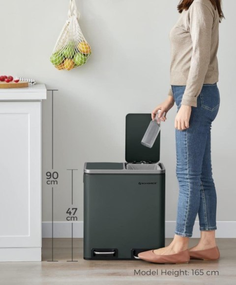 Kosz na śmieci 2 komory x 15 L szary