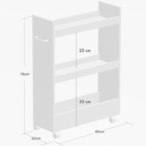 Wąska szafka kuchenna na kółkach biała