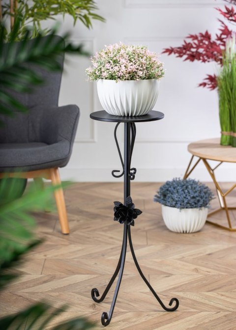 Kwietnik metalowy czarny z różą 75 cm
