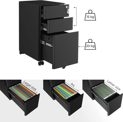 Czarny kontener na dokumenty 3 szuflady