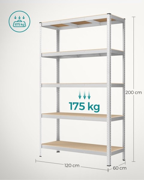 Regał do przechowywania 200 x 120 cm srebrny